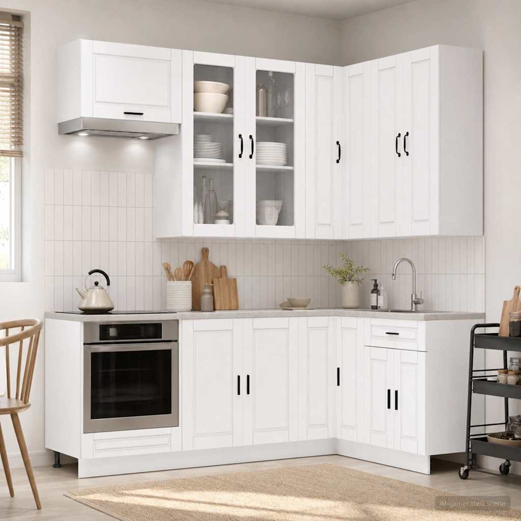 Keukenblok PORTO 8 pcs Wit Bewerkt hout