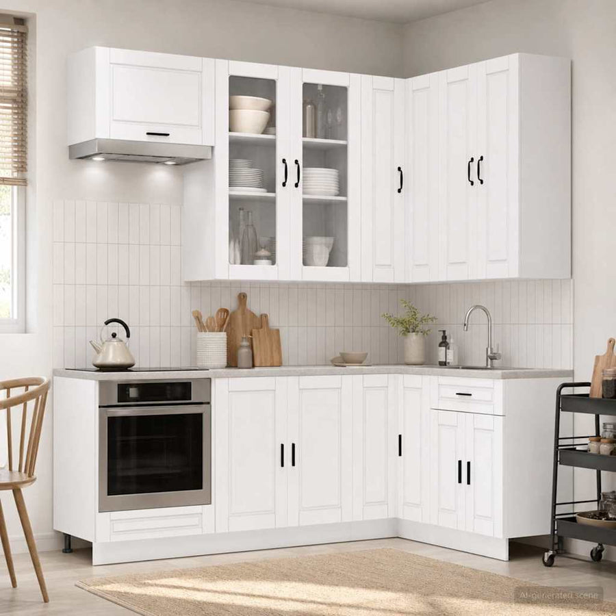 Keukenblok PORTO 8 pcs Wit Bewerkt hout