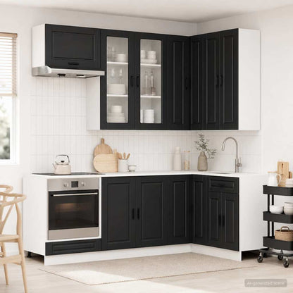 Keukenblok PORTO 8 pcs Zwart Bewerkt hout