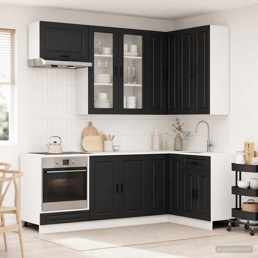Keukenblok PORTO 8 pcs Zwart Bewerkt hout