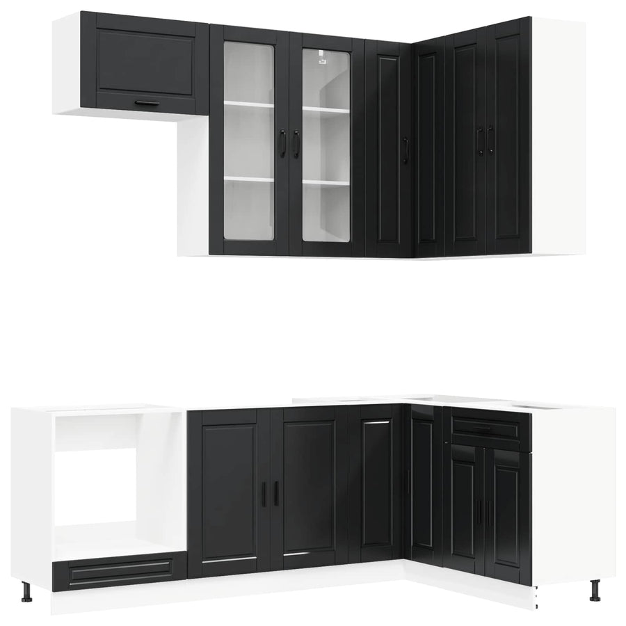 Keukenblok PORTO 8 pcs Zwart Bewerkt hout
