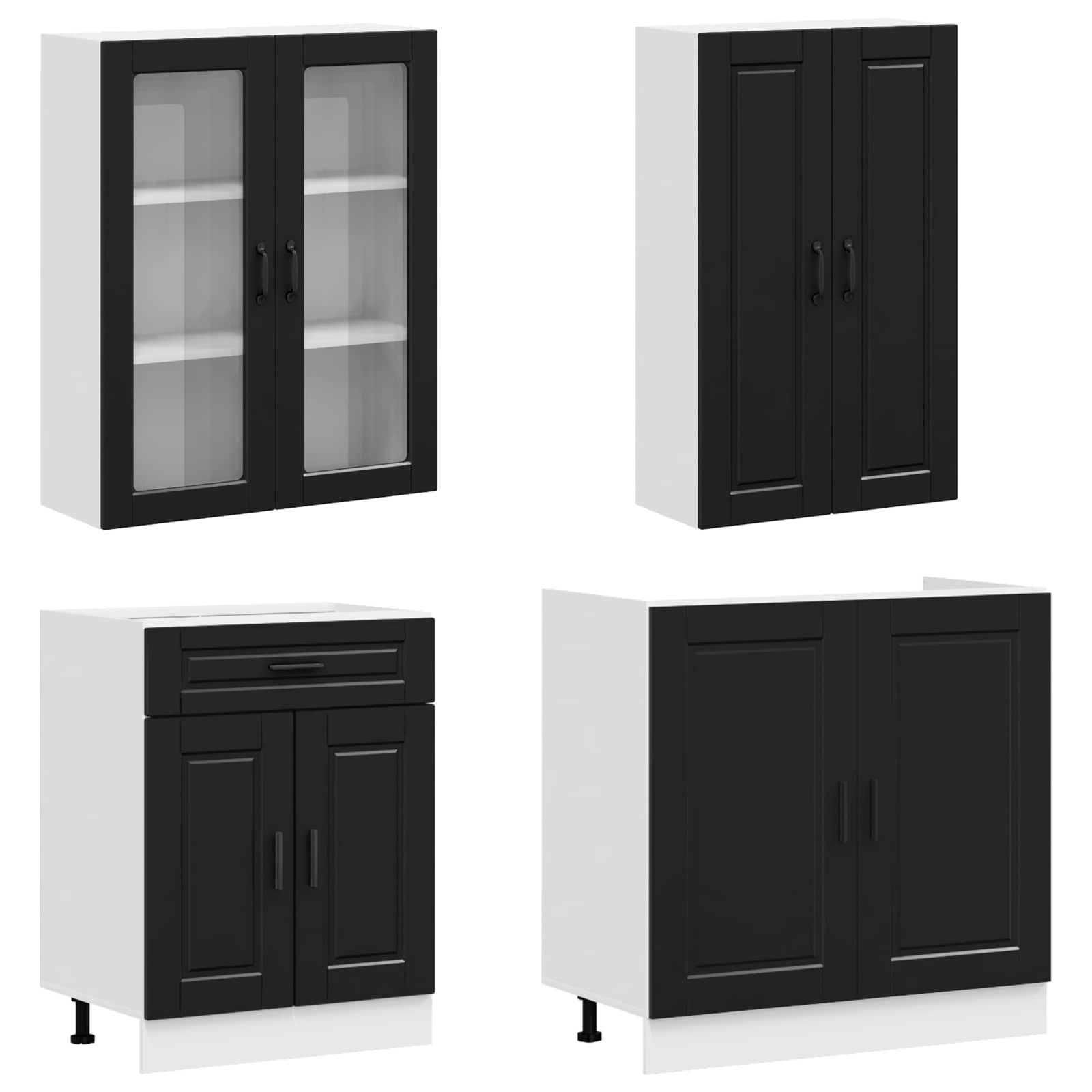 Keukenblok PORTO 8 pcs Zwart Bewerkt hout