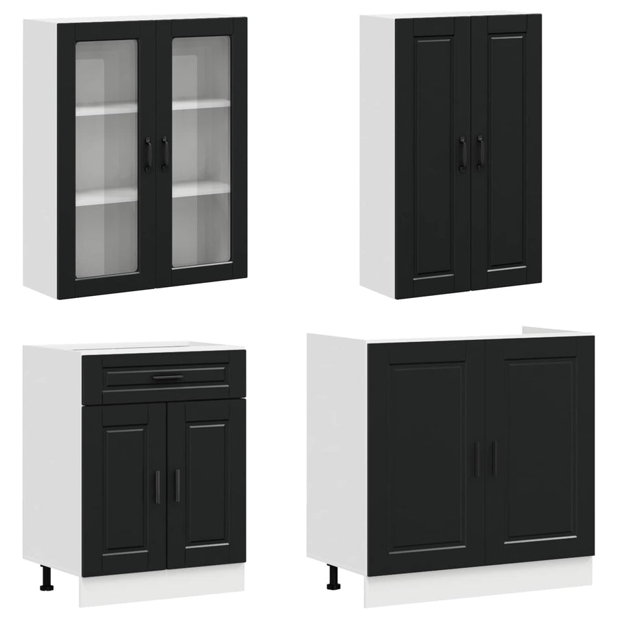 Keukenblok PORTO 8 pcs Zwart Bewerkt hout