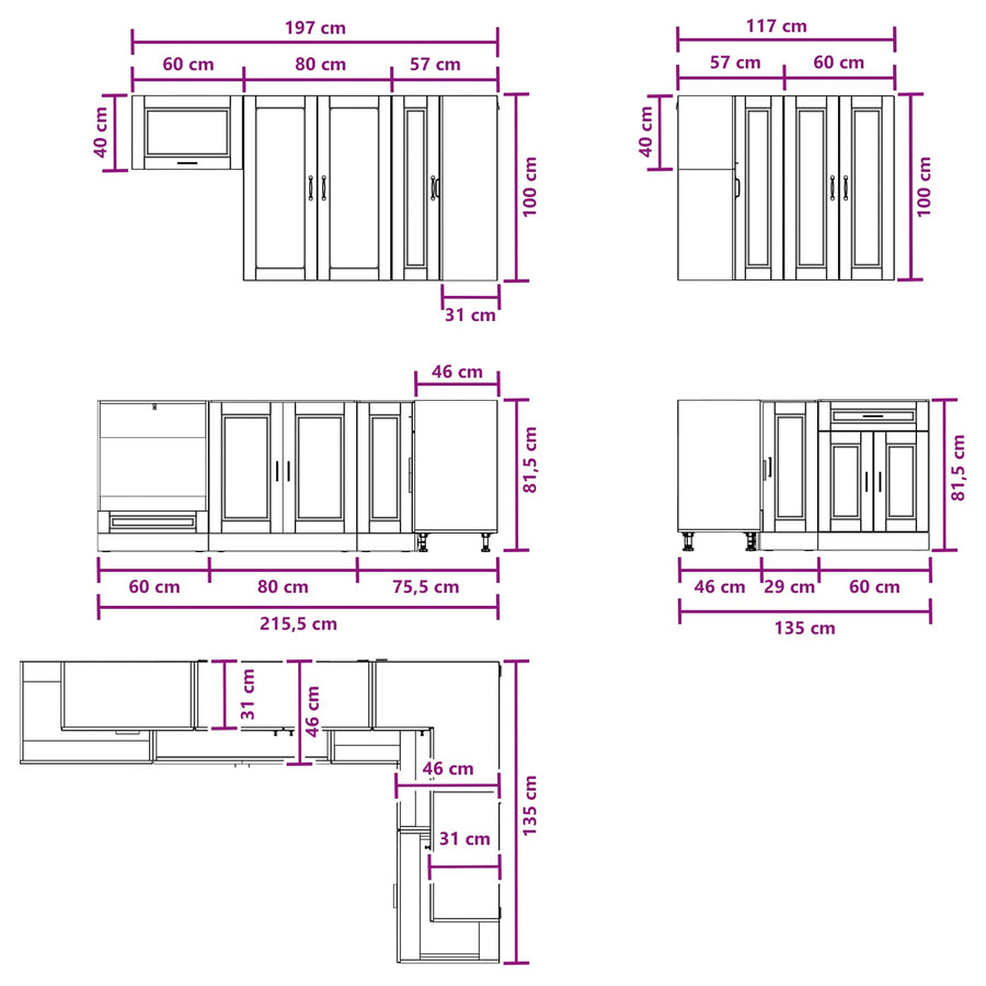 Keukenblok PORTO 8 pcs Sonoma Eiken Bewerkt hout