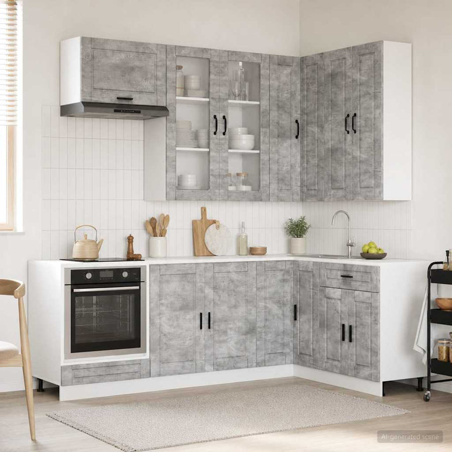 Keukenblok PORTO 8 pcs Betongrijs Bewerkt hout