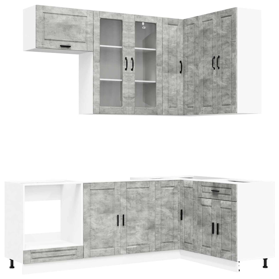 Keukenblok PORTO 8 pcs Betongrijs Bewerkt hout