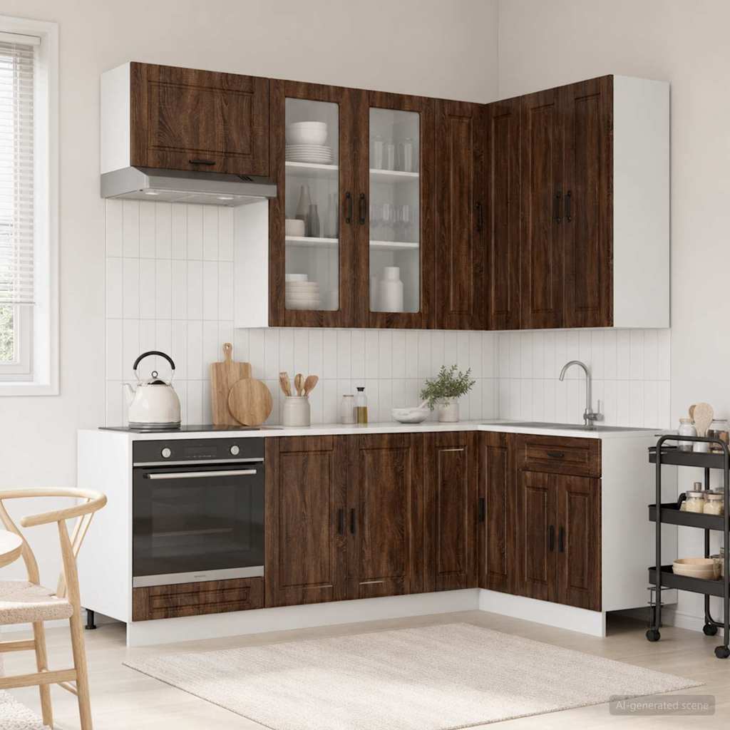 Keukenblok PORTO 8 pcs Bruin eiken Bewerkt hout
