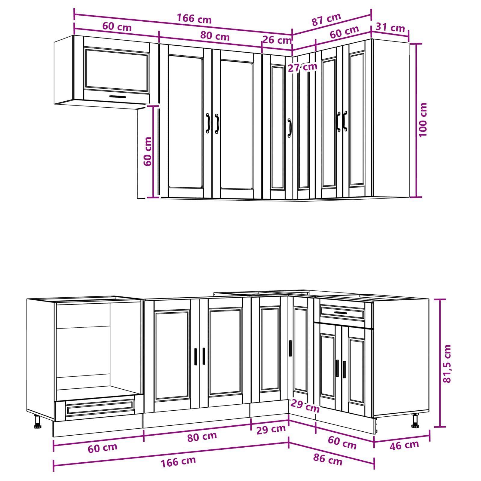 Keukenblok PORTO 8 pcs Bruin eiken Bewerkt hout