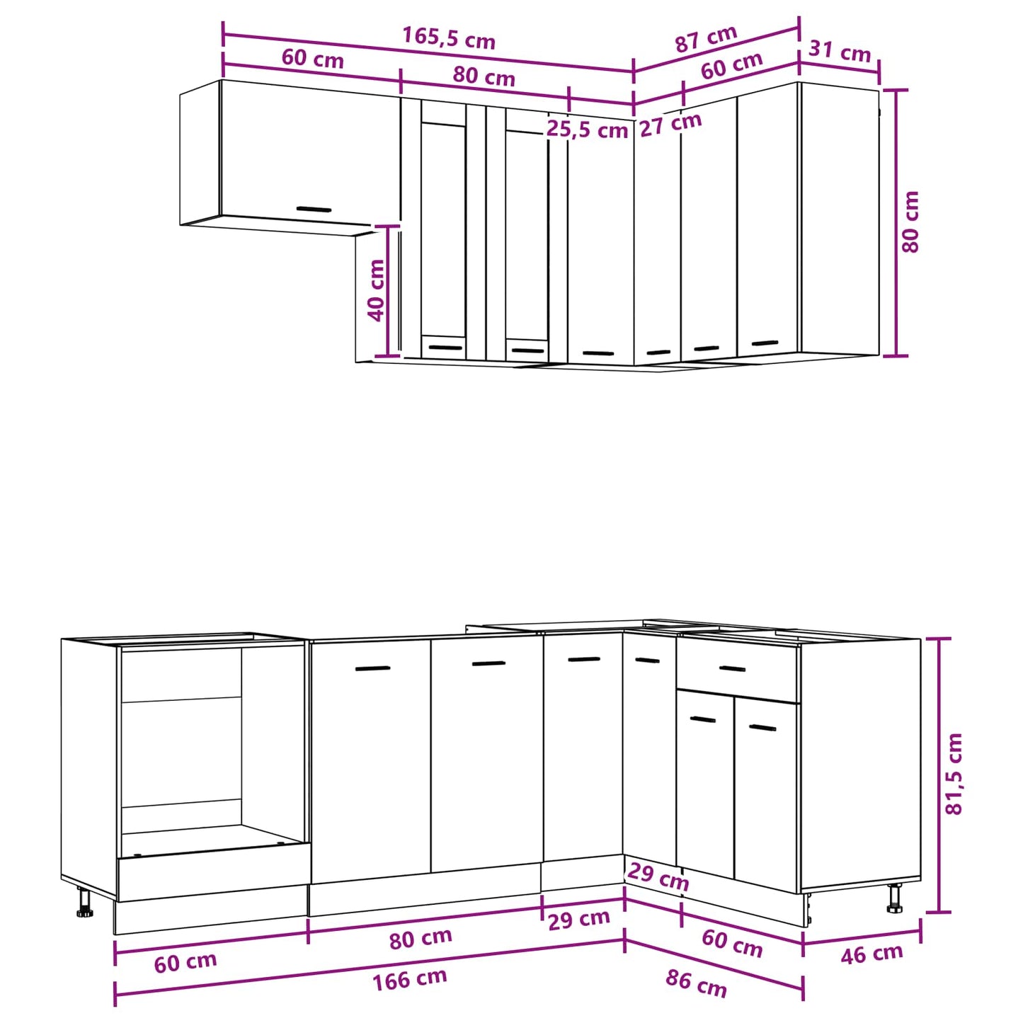Keuken Eenheid LYON 8 pcs Wit Bewerkt hout