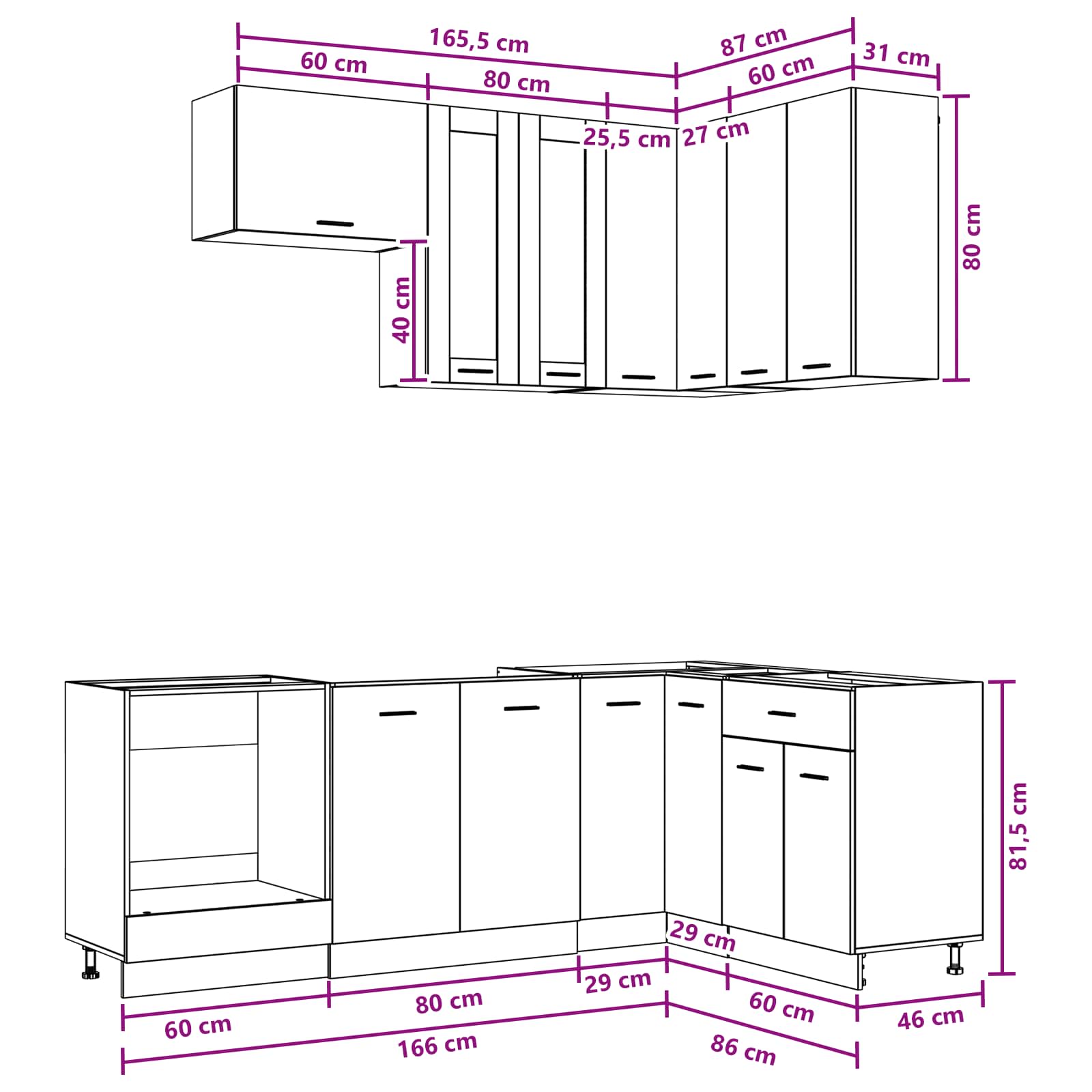 Keuken Eenheid LYON 8 pcs Wit Bewerkt hout
