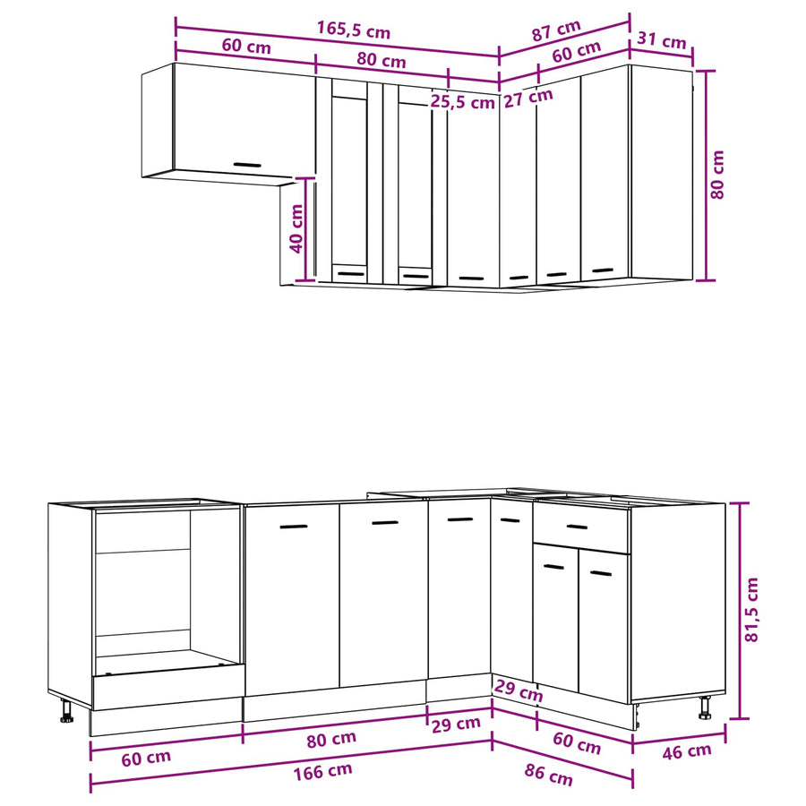 Keuken Eenheid LYON 8 pcs Wit Bewerkt hout