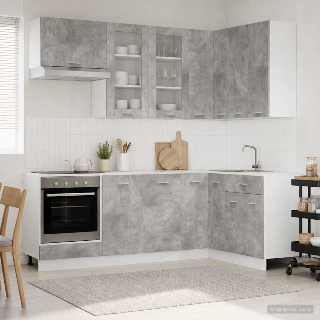 Keuken Eenheid LYON 8 pcs Betongrijs Bewerkt hout