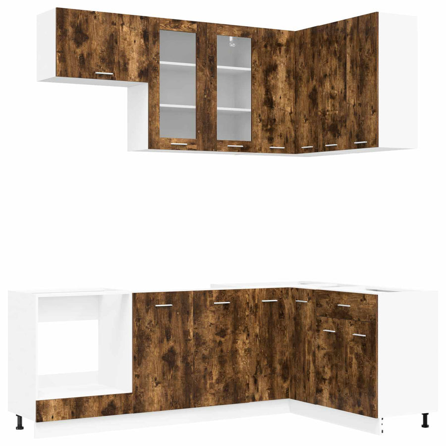 Keuken Eenheid LYON 8 pcs Gerookt eiken Bewerkt hout