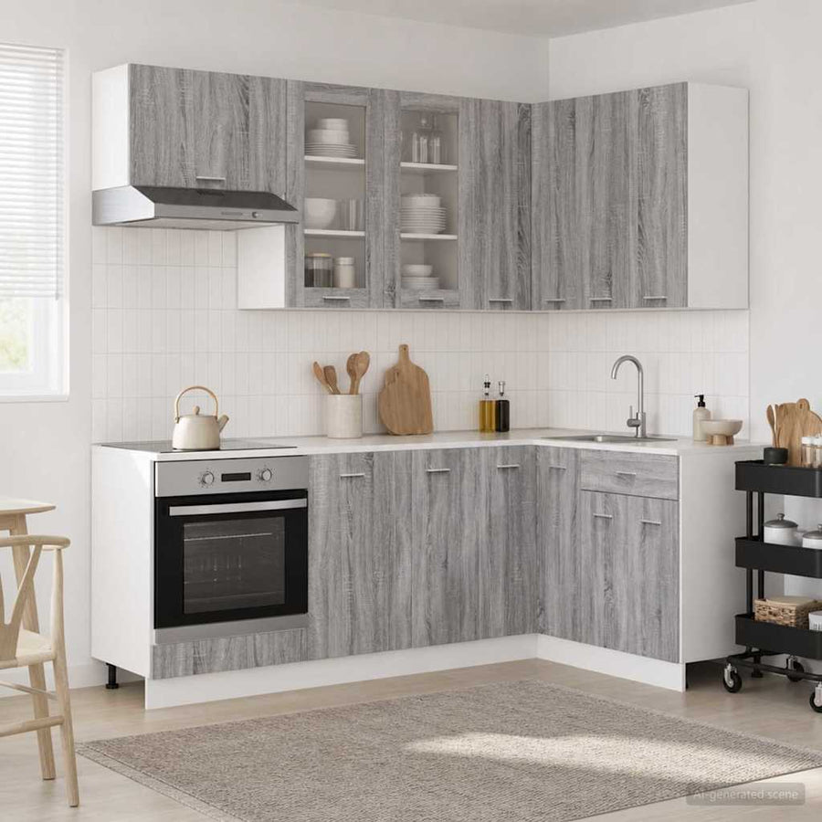 Keuken Eenheid LYON 8 pcs Grijs Sonoma Bewerkt hout