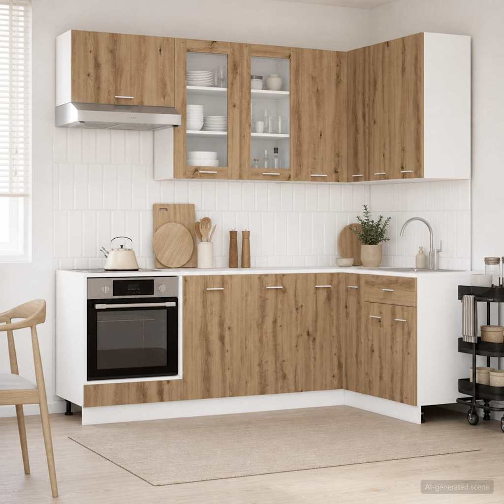 Keuken Eenheid LYON 8 pcs Artisanaal eiken Bewerkt hout