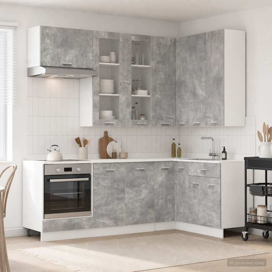 Keuken Eenheid LYON 8 pcs Betongrijs Bewerkt hout
