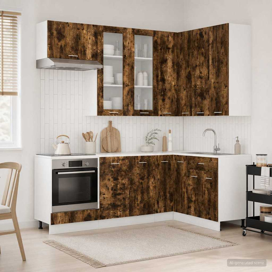 Keuken Eenheid LYON 8 pcs Gerookt eiken Bewerkt hout