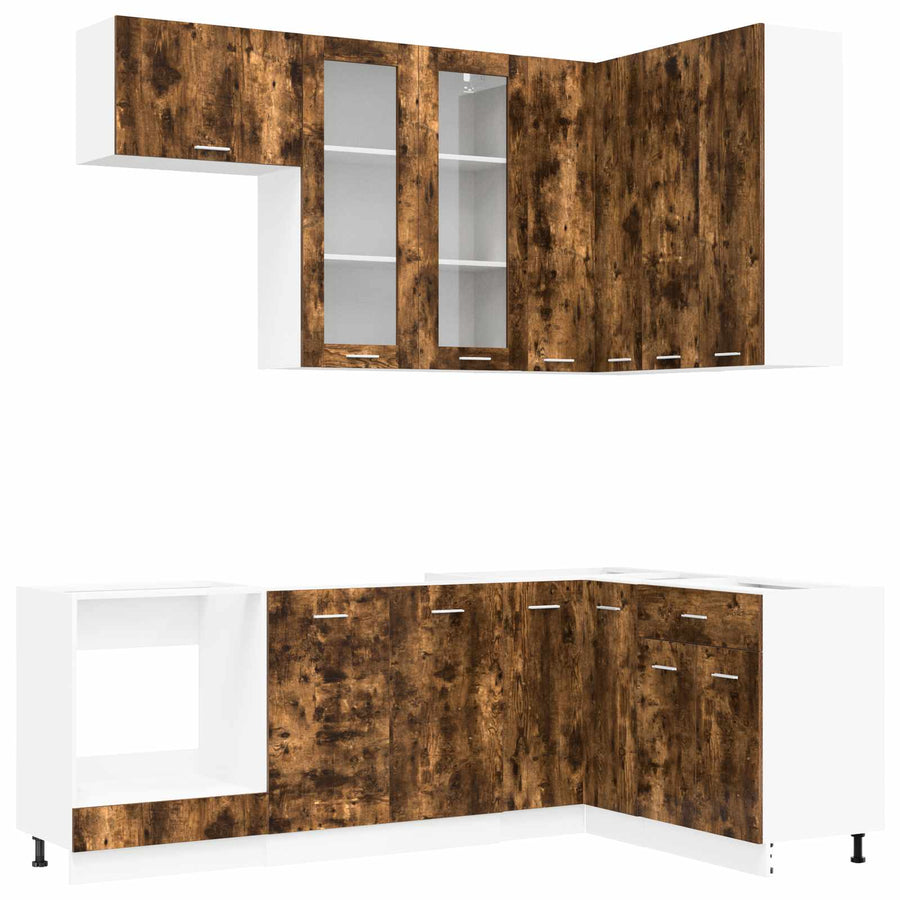 Keuken Eenheid LYON 8 pcs Gerookt eiken Bewerkt hout