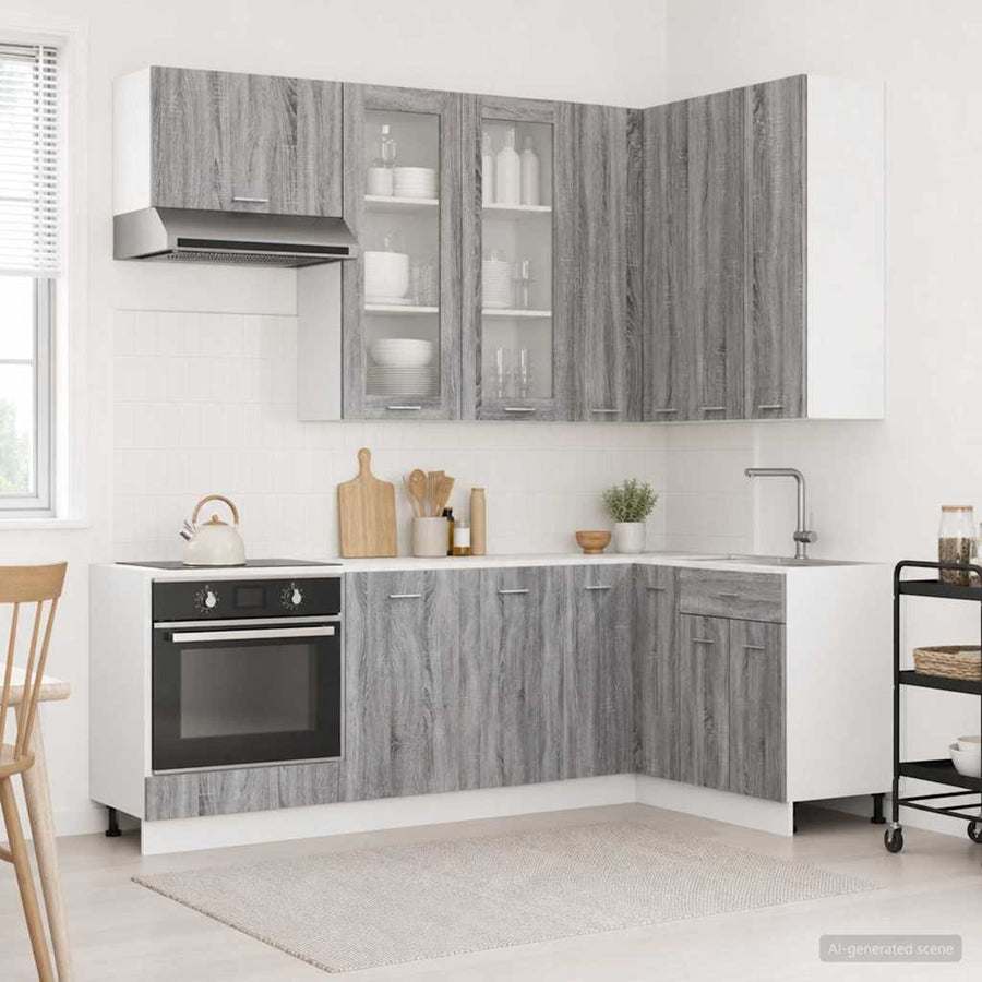Keuken Eenheid LYON 8 pcs Grijs Sonoma Bewerkt hout