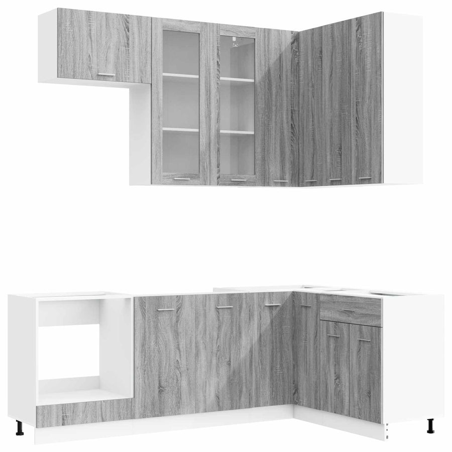 Keuken Eenheid LYON 8 pcs Grijs Sonoma Bewerkt hout