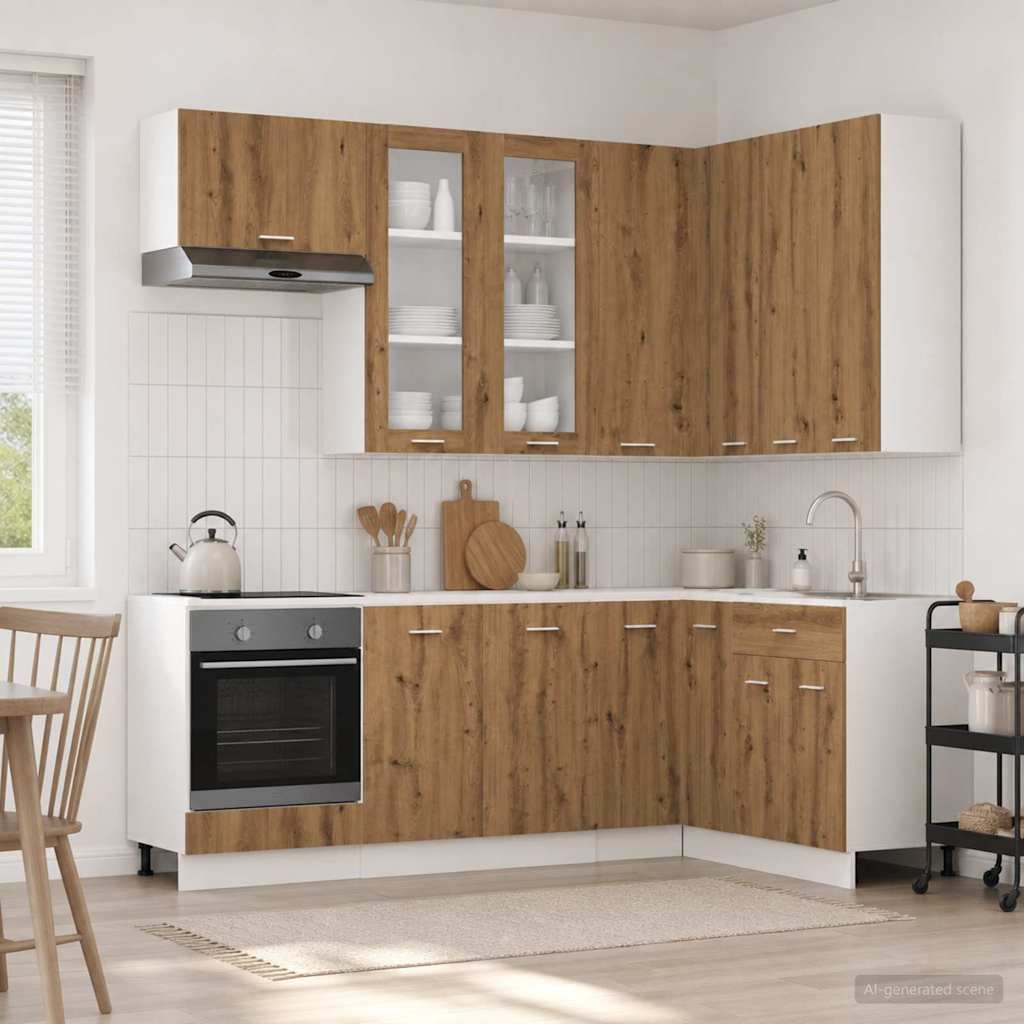 Keuken Eenheid LYON 8 pcs Artisanaal eiken Bewerkt hout