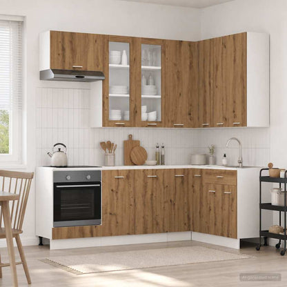 Keuken Eenheid LYON 8 pcs Artisanaal eiken Bewerkt hout
