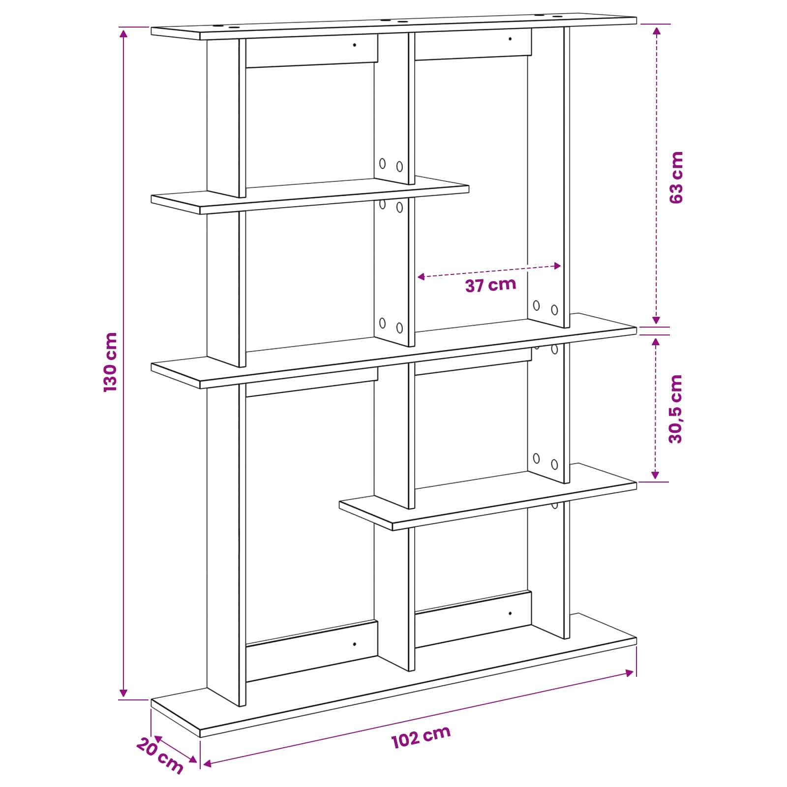 Wandschap Eenheid Bruin 102 x 20 x 130 cm Bewerkt hout
