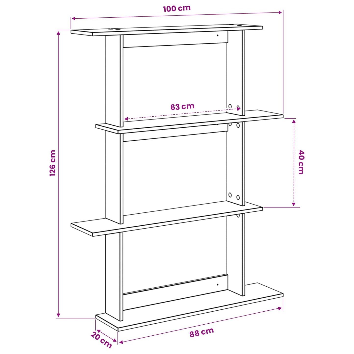 Wandschap Eenheid Zwart 100 x 20 x 126 cm Bewerkt hout