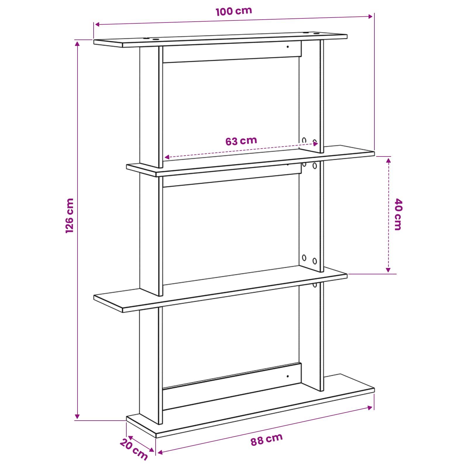 Wandschap Eenheid Grijs 100 x 20 x 126 cm Bewerkt hout