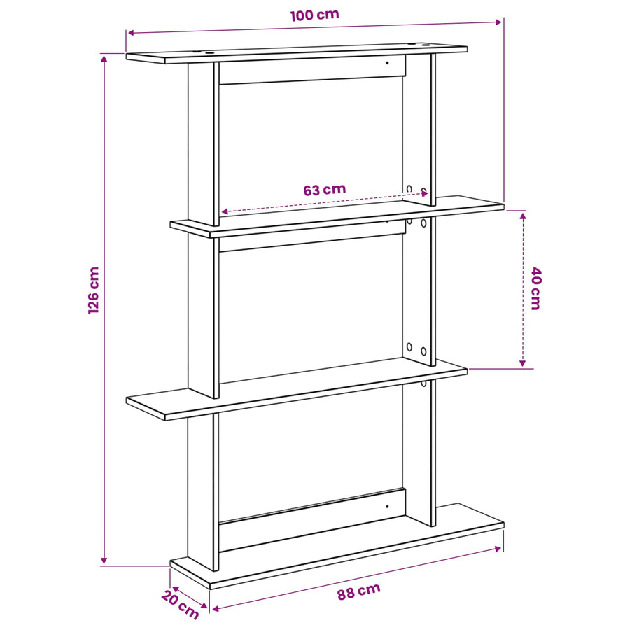 Wandschap Eenheid Grijs 100 x 20 x 126 cm Bewerkt hout
