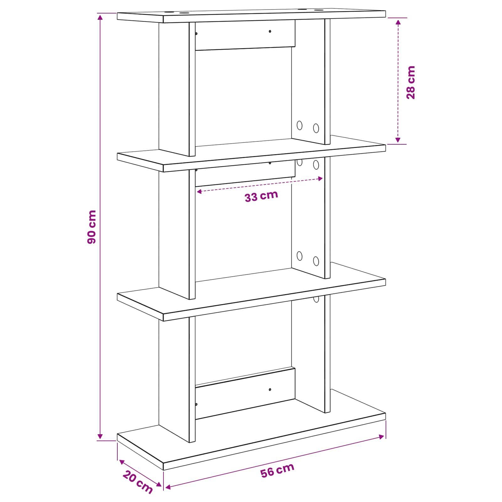 Wandplank Muurmontage Bruin 56 x 20 x 90 cm Bewerkt hout