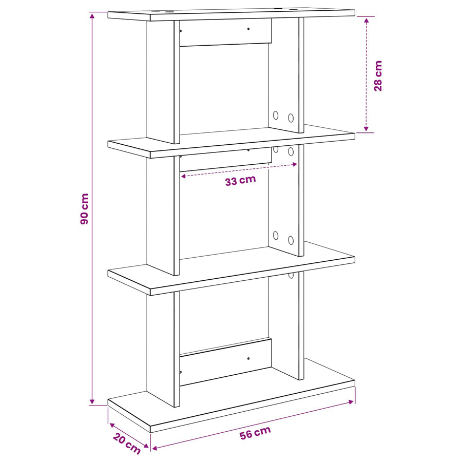 Wandplank Muurmontage Grijs 56 x 20 x 90 cm Bewerkt hout
