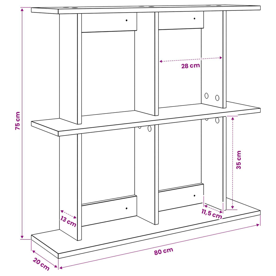 Wandplank Muurmontage Zwart 80 x 20 x 75 cm Bewerkt hout
