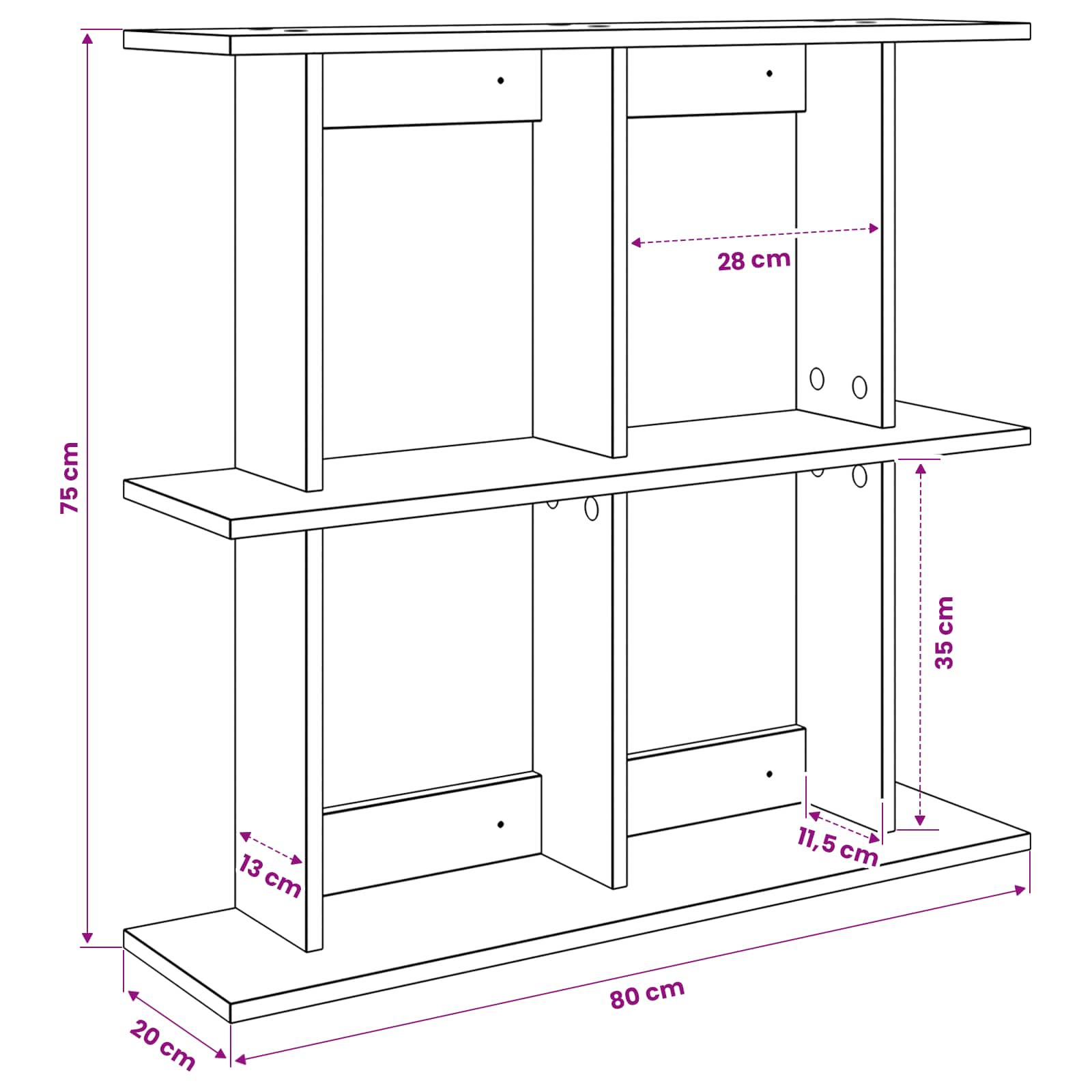 Wandplank Muurmontage Bruin 80 x 20 x 75 cm Bewerkt hout