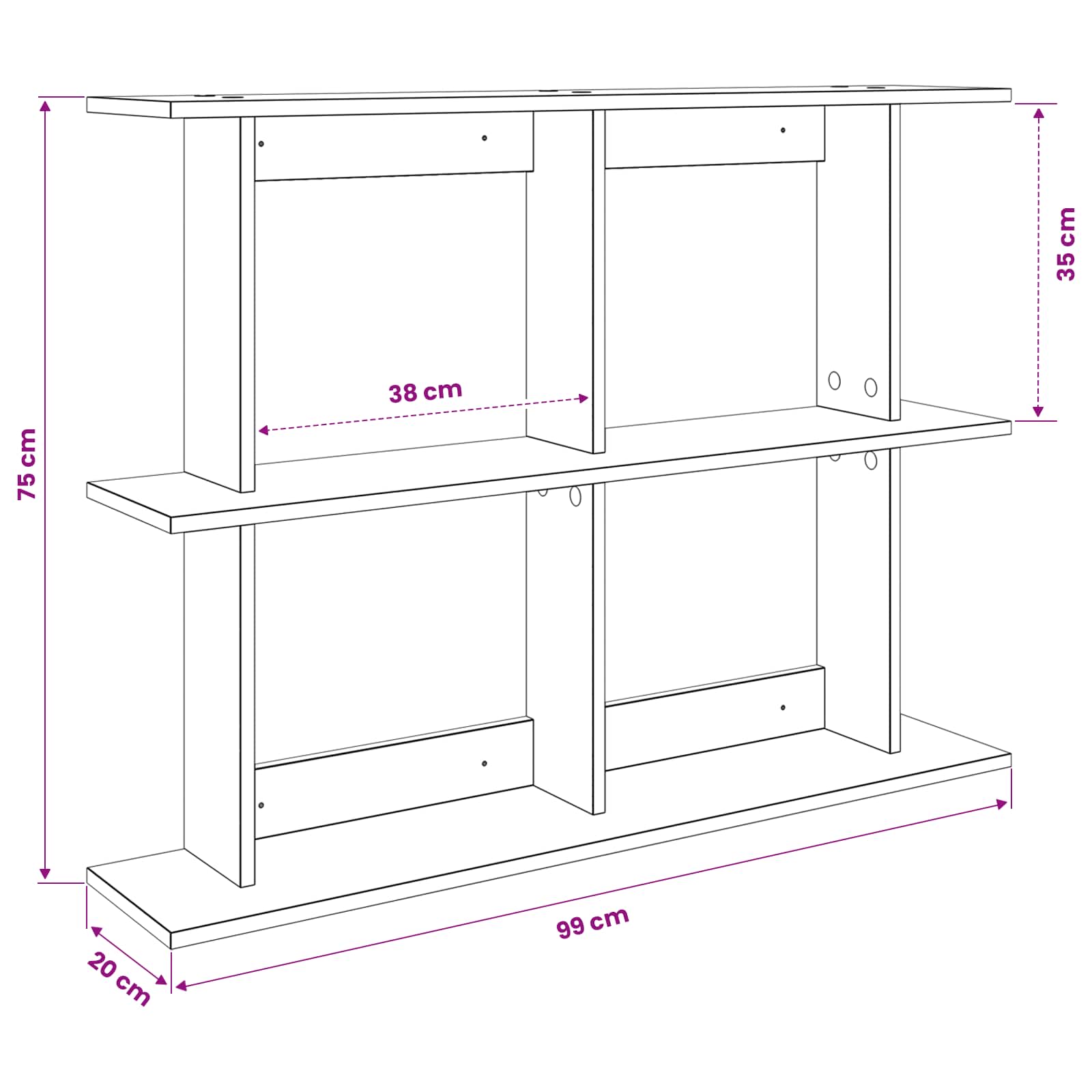 Wandplank Muurmontage Bruin 100 x 20 x 75 cm Bewerkt hout