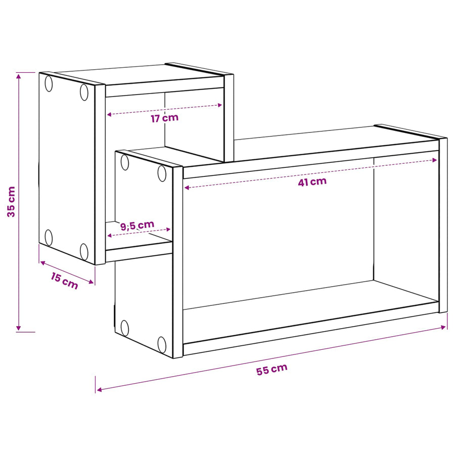 Wandplank Muurmontage Bruin 55 x 15 x 35 cm Bewerkt hout