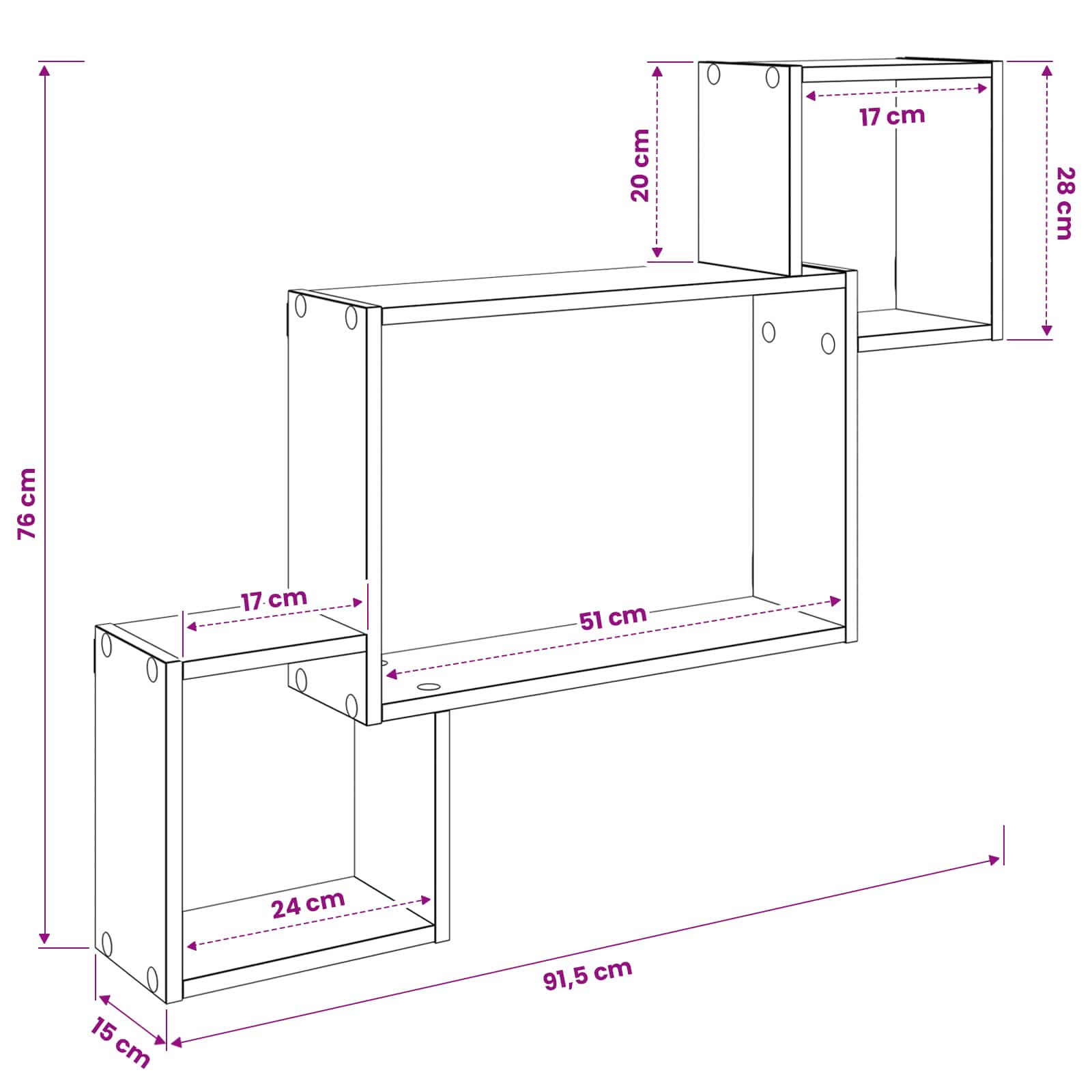 Wandplank Muurmontage Bruin 91,5 x 15 x 76 cm Bewerkt hout