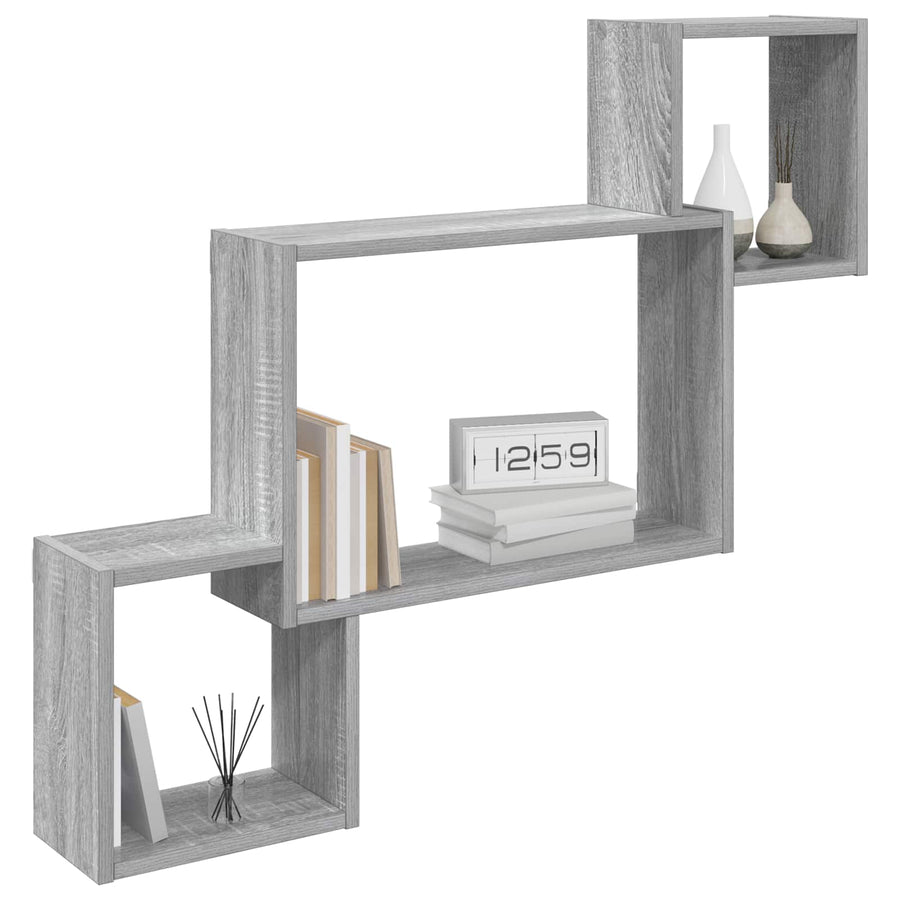 Wandplank Muurmontage Grijs 91,5 x 15 x 76 cm Bewerkt hout