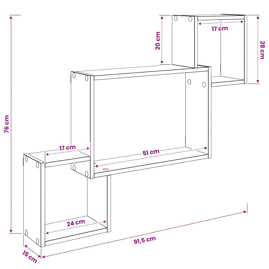 Wandplank Muurmontage Bruin 91,5 x 15 x 76 cm Bewerkt hout