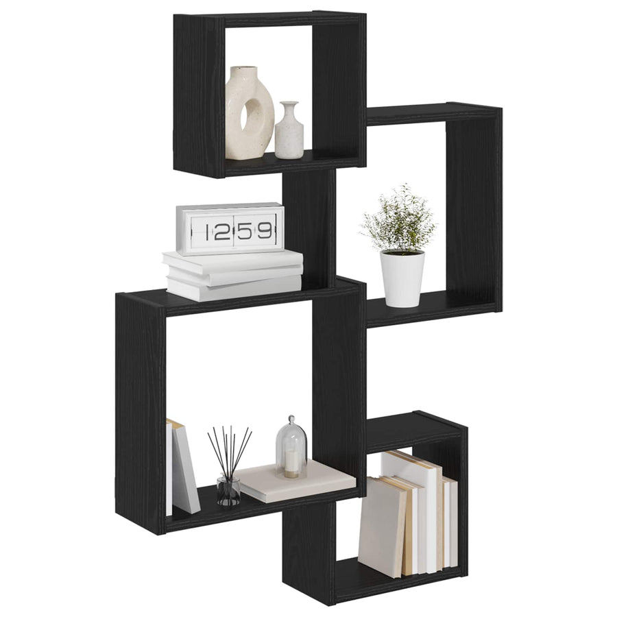 Wand Cube Planken Muurmontage Zwart 64 x 13,5 x 91,5 cm