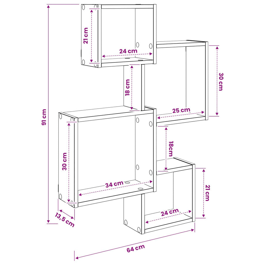 Wand Cube Planken Muurmontage Bruin 64 x 13,5 x 91,5 cm