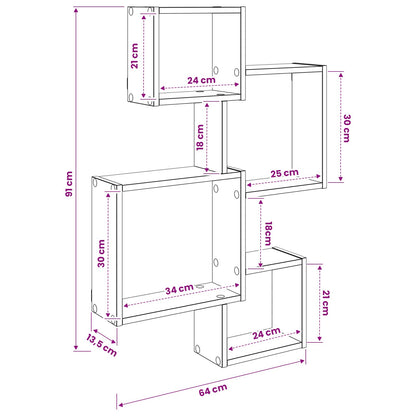 Wand Cube Planken Muurmontage Grijs 64 x 13,5 x 91,5 cm