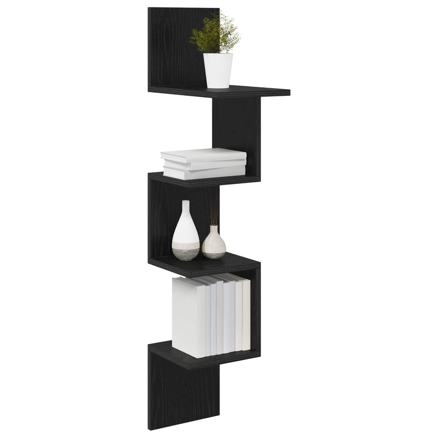 Wandplank Muurmontage Zwart 32 x 21 x 107 cm Bewerkt hout