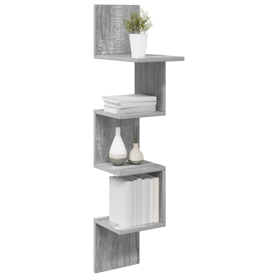 Wandplank Muurmontage Grijs 32 x 21 x 107 cm Bewerkt hout