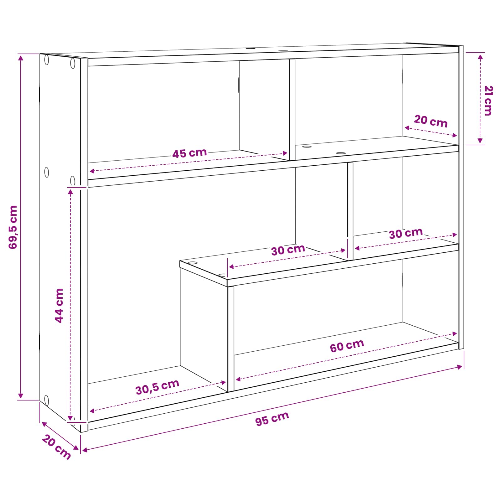 Wandplank Muurmontage Bruin 95 x 20 x 69,5 cm Bewerkt hout