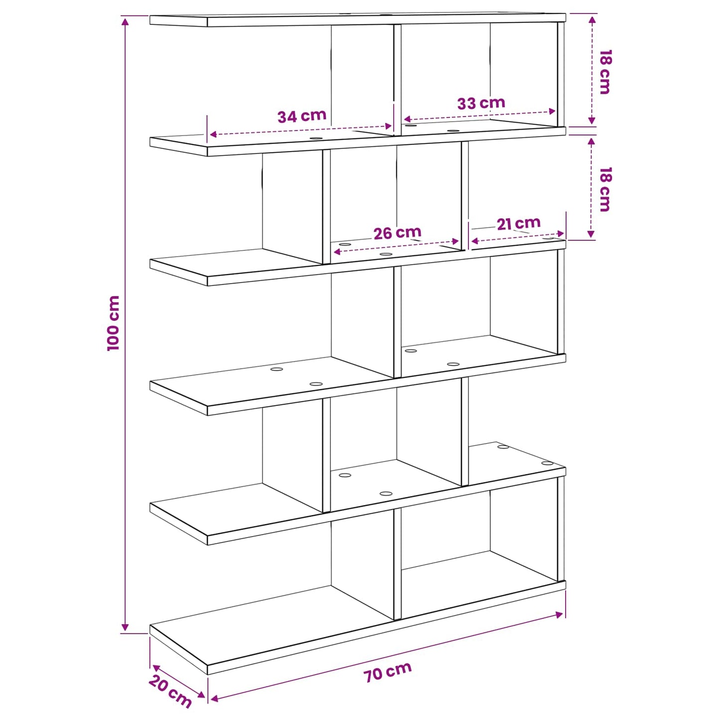 Wandplank Artisanaal eiken 70 x 20 x 100 cm Bewerkt hout