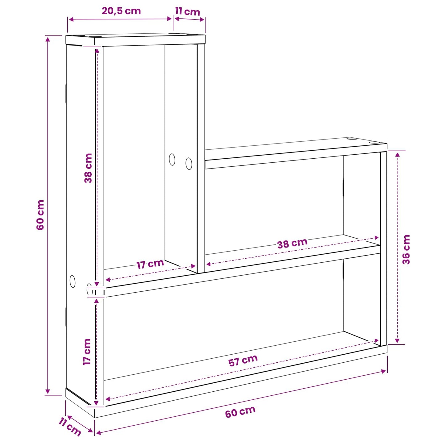 Wandplank Betongrijs 60 x 11 x 60 cm Bewerkt hout