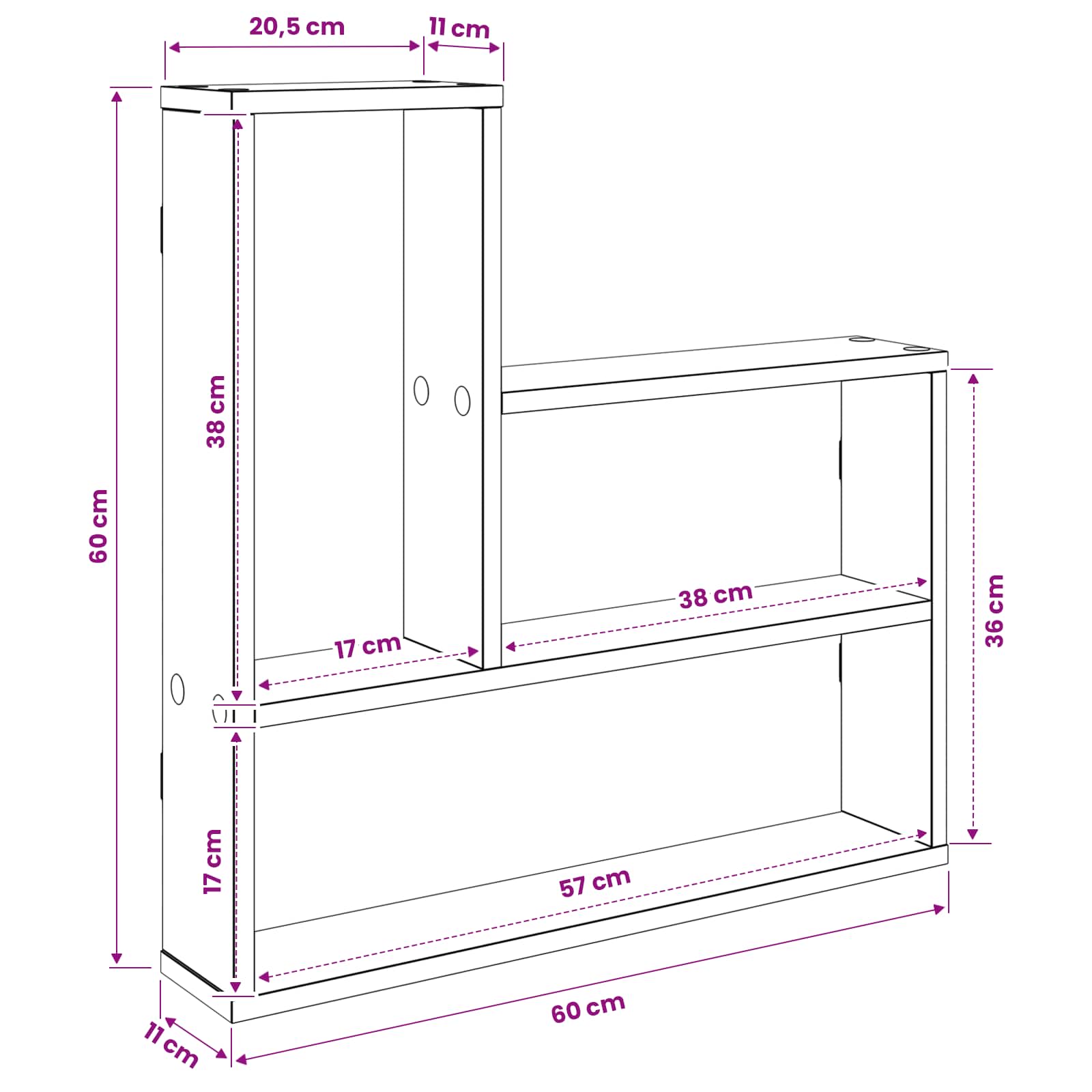 Wandplank Gerookt eiken 60 x 11 x 60 cm Bewerkt hout