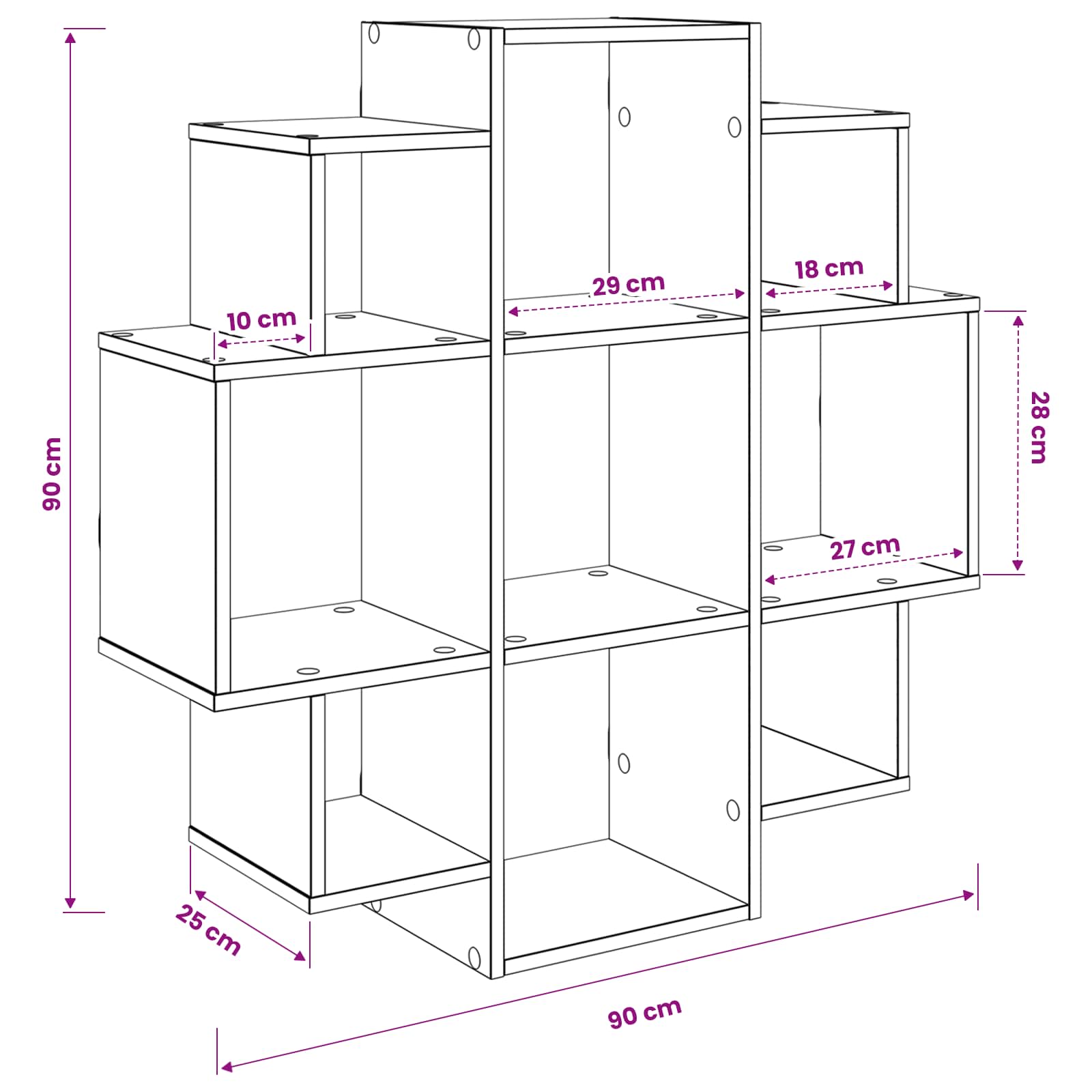 Wandplank Zwart eiken 90 x 25 x 90 cm Bewerkt hout