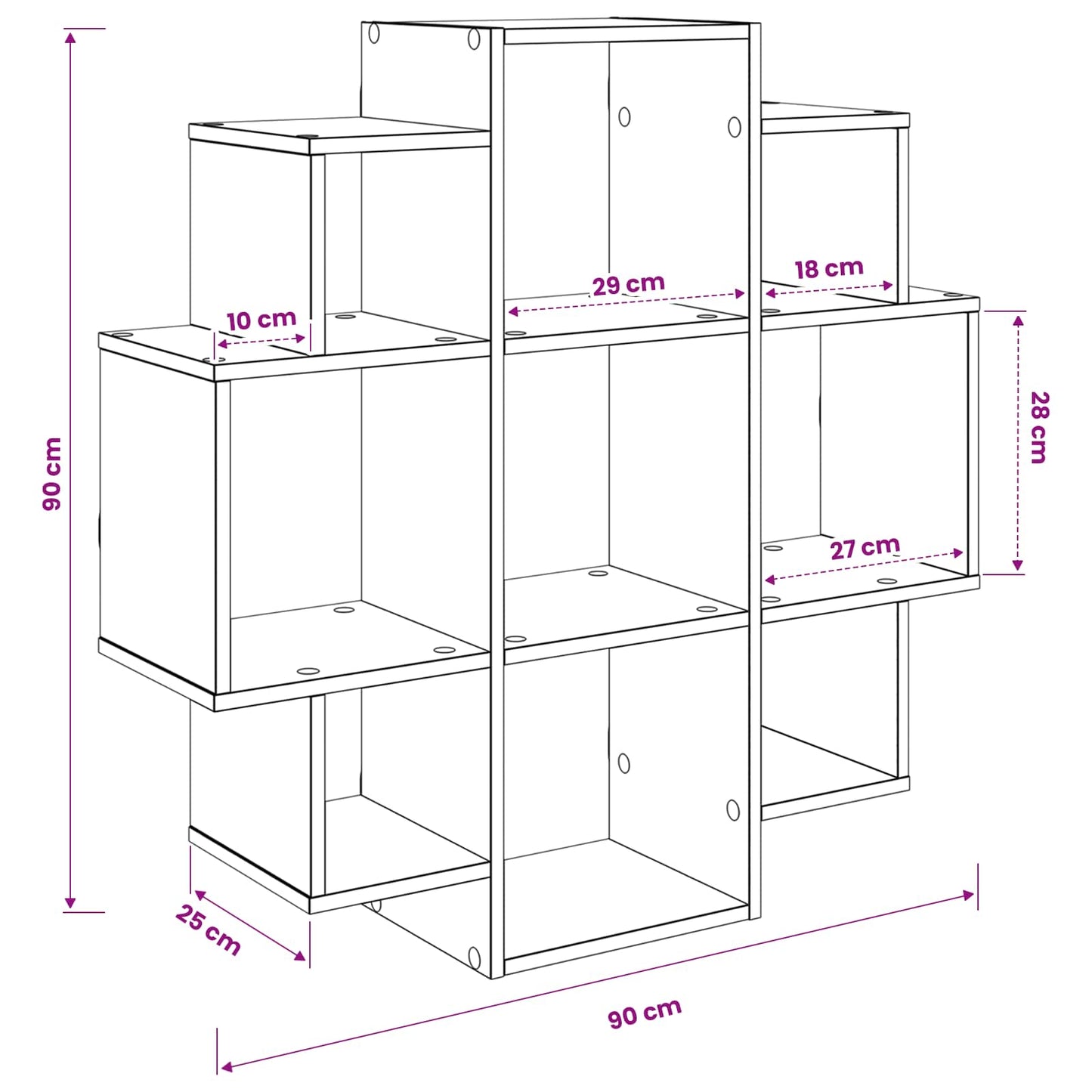 Wandplank Grijs Sonoma 90 x 25 x 90 cm Bewerkt hout